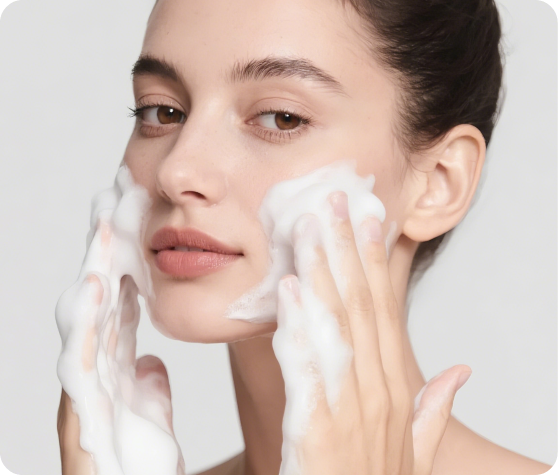 Preparing clean skin as the first step in an at-home skincare routine